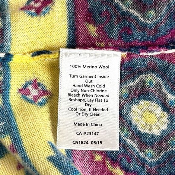 Talbots Merino Wool Lightweight Sweater Aqua Blue Yellow 3/4 Sleeve size X - Picture 9 of 10